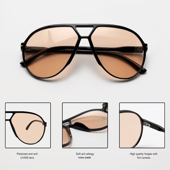 Retro Aviator Sunglasses Unisex Square UV Protection Trendy Classic - Picture 5 of 6